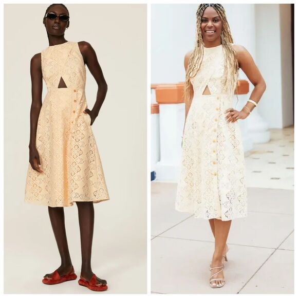 Pamela Love Antique Lace Dress w Pockets Midi Woven Cotton Cutout XS NWOT - Picture 3 of 11